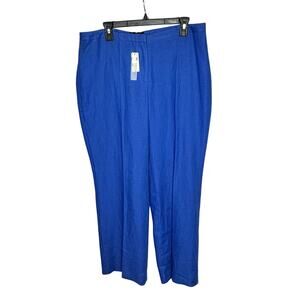 Talbots Cobalt Blue Wide Leg Pants Curvy Fit Office 100% Linen New 14 Petite